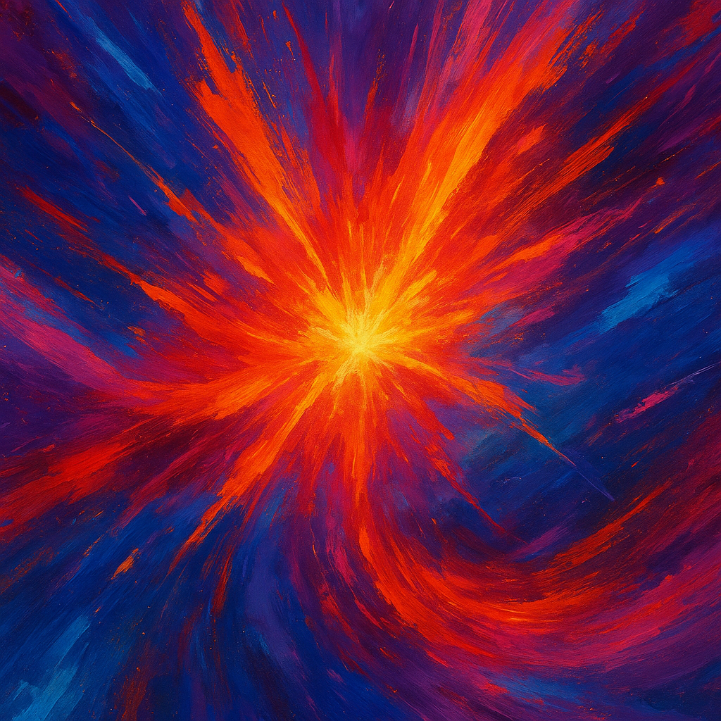 Swirling red and blue design representing pre-workout energy sachet packaging
